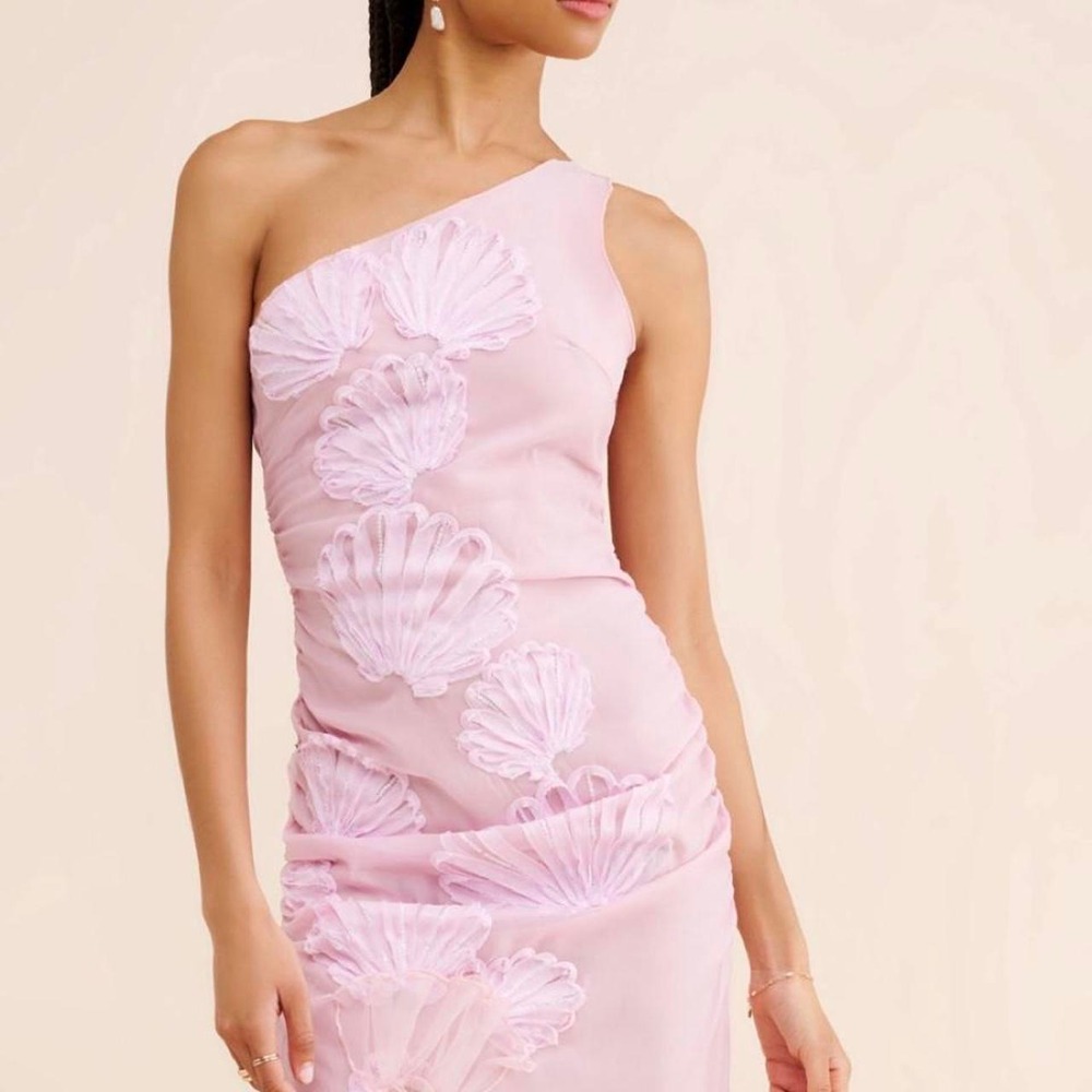 House of Sunny Aphrodite Pink Sequin Shell Mesh Midi Dress Sz 12